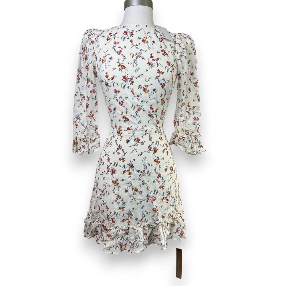 NWT Reformation Gabrielle Mini Dress Womens 0 White Floral Cottagecore Romantic